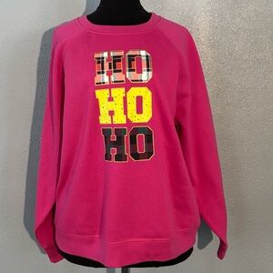 Style & Co Pink Plaid Ho Ho Ho Christmas Graphic Sweatshirt Women’s Size M